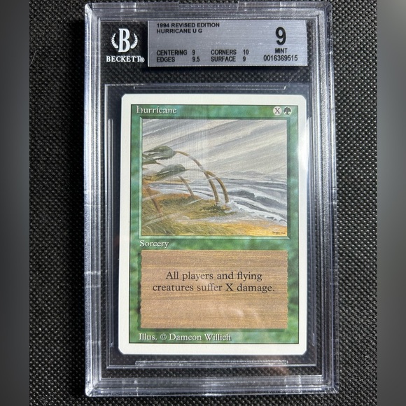 1994 Mtg Magic The Gathering Revised Hurricane Bgs 9 Mint old school magic - Picture 1 of 2
